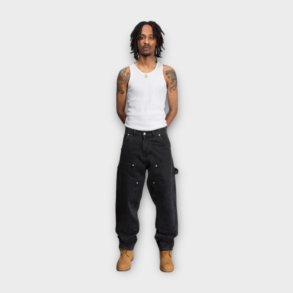 Sorte Patta denim jeans med dobbeltknæ-detaljer