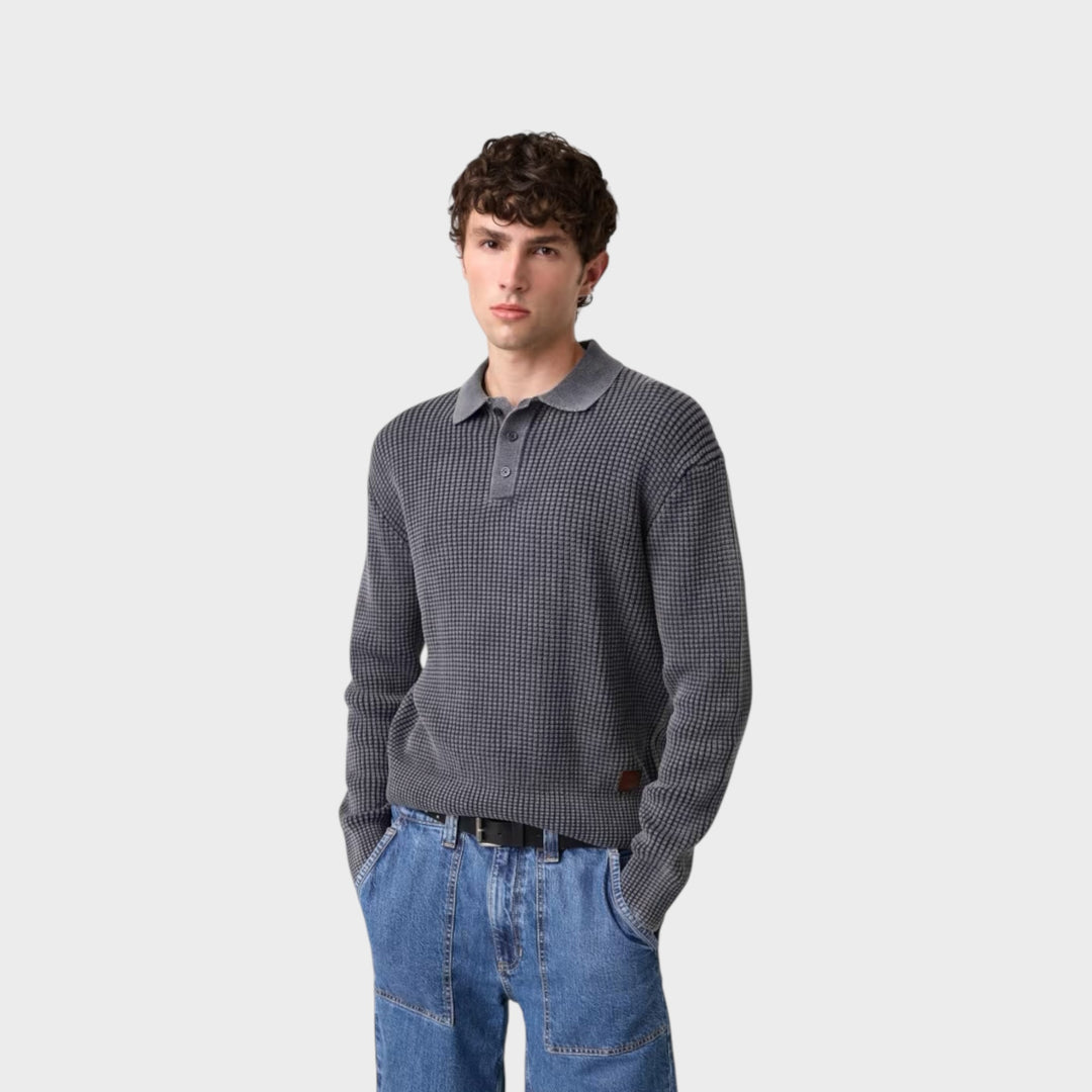 GUESS JEANS Waffle Polo I Grå/Blå