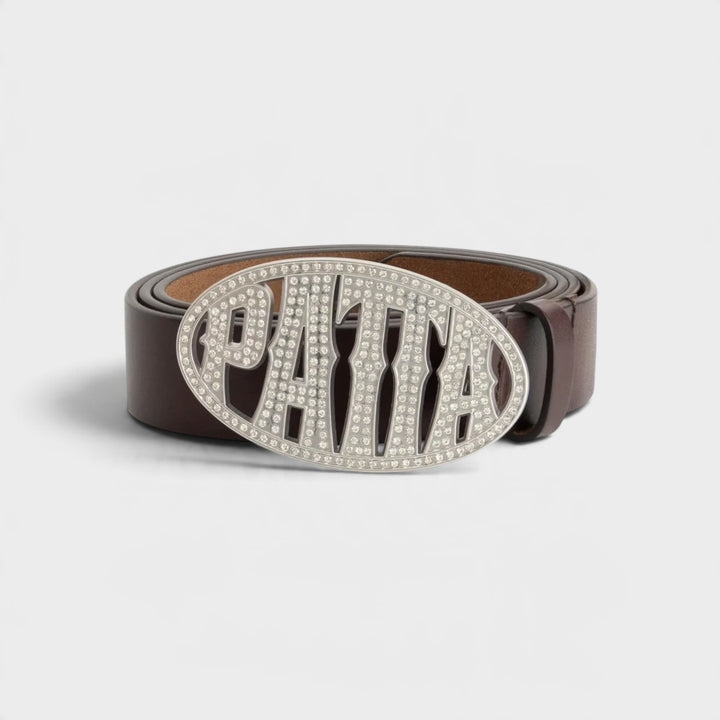 Patta Rhinestone Round Logo Belt I Brown