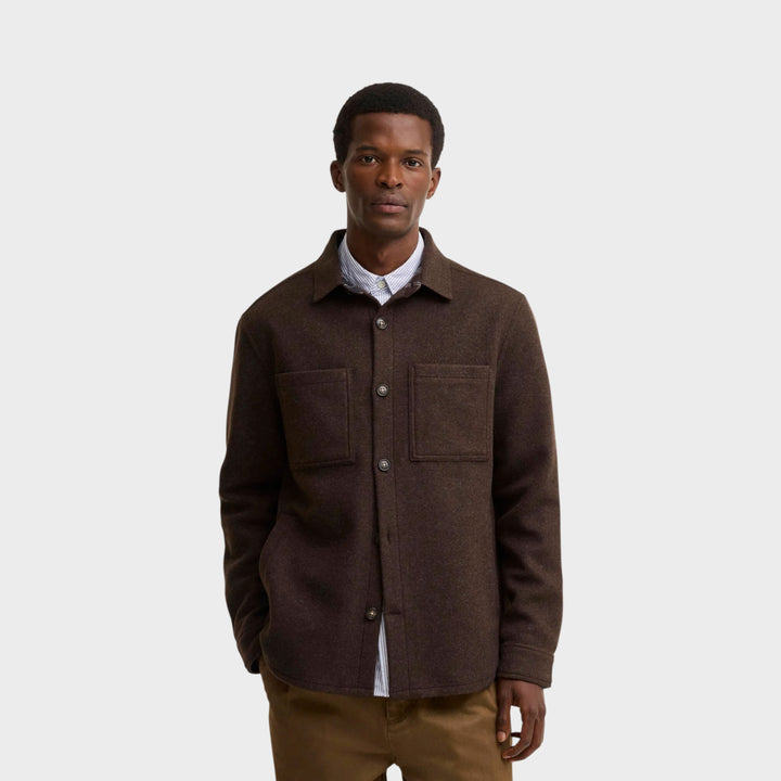 Barbour Marltown Tailored Wool Blend Overshirt I Dark Oak