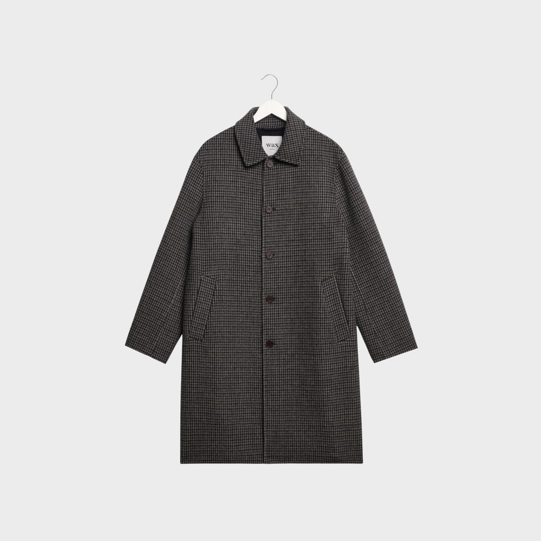 Wax London Stan Double Face Check Coat I Navy/Brown