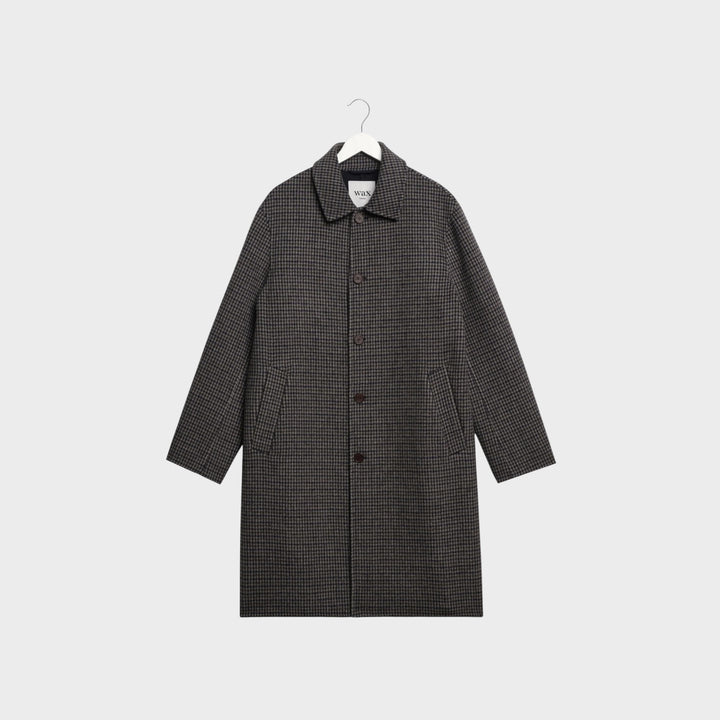 Wax London Stan Double Face Check Coat I Navy/Brown