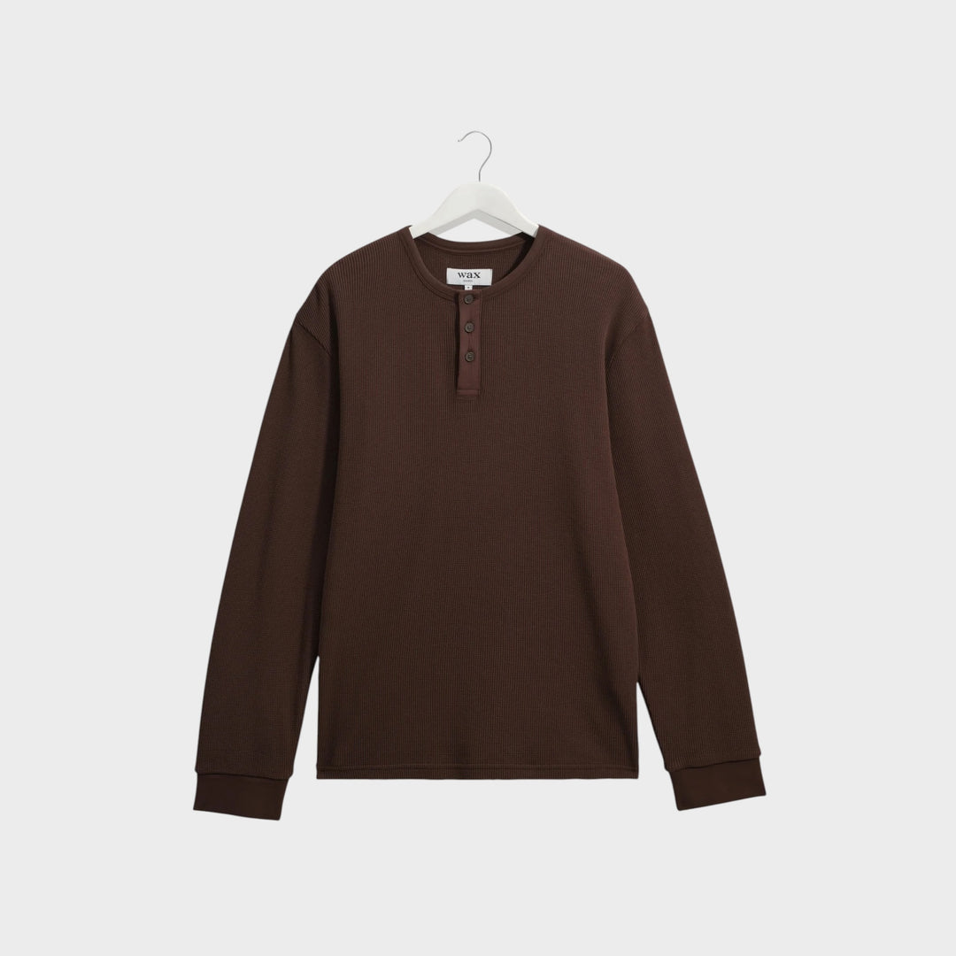 Wax London Cable Henley Waffle L/S I Dark Brown