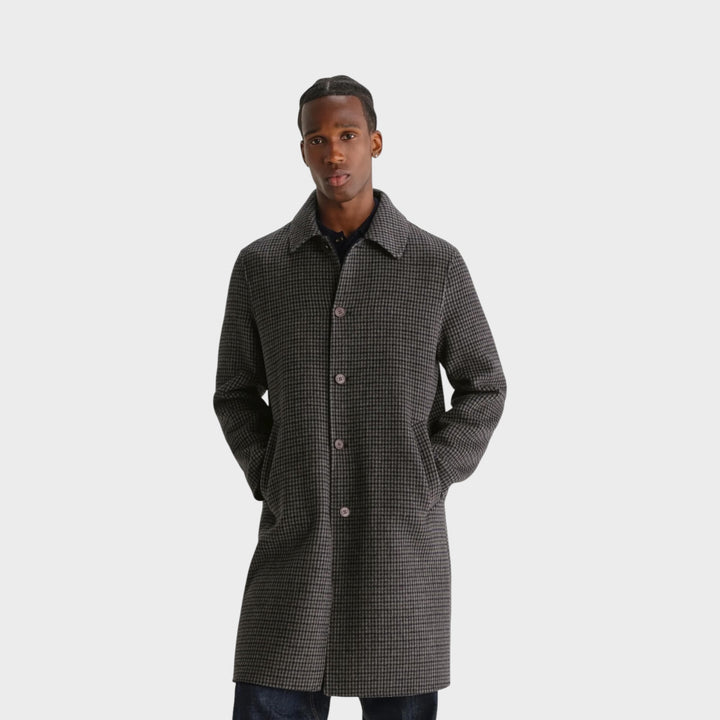 Wax London Stan Double Face Check Coat I Navy/Brown