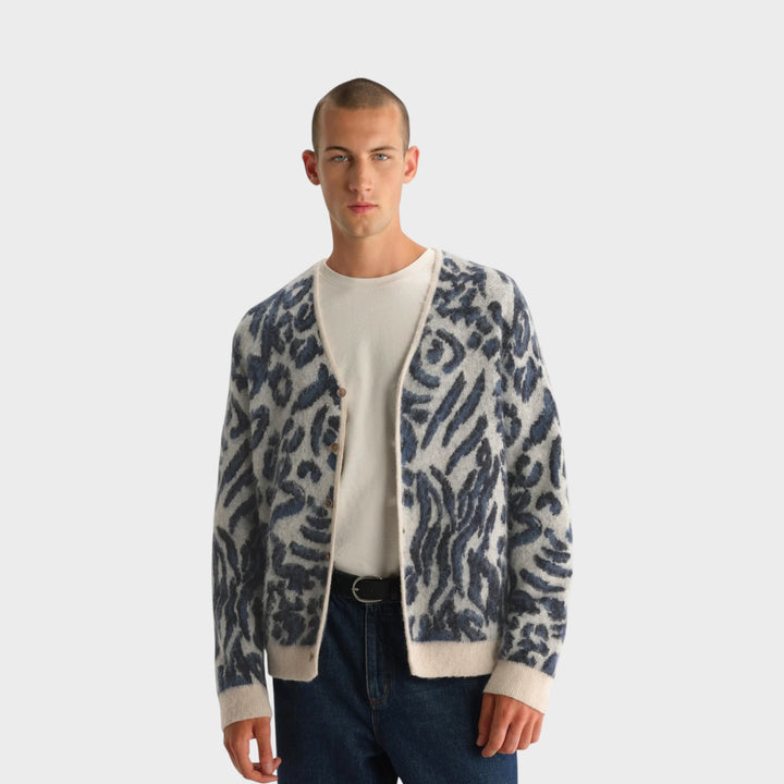Wax London Alban Cardigan I Ecru/Navy