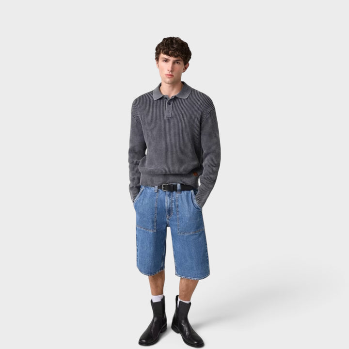 GUESS JEANS Waffle Polo I Grå/Blå