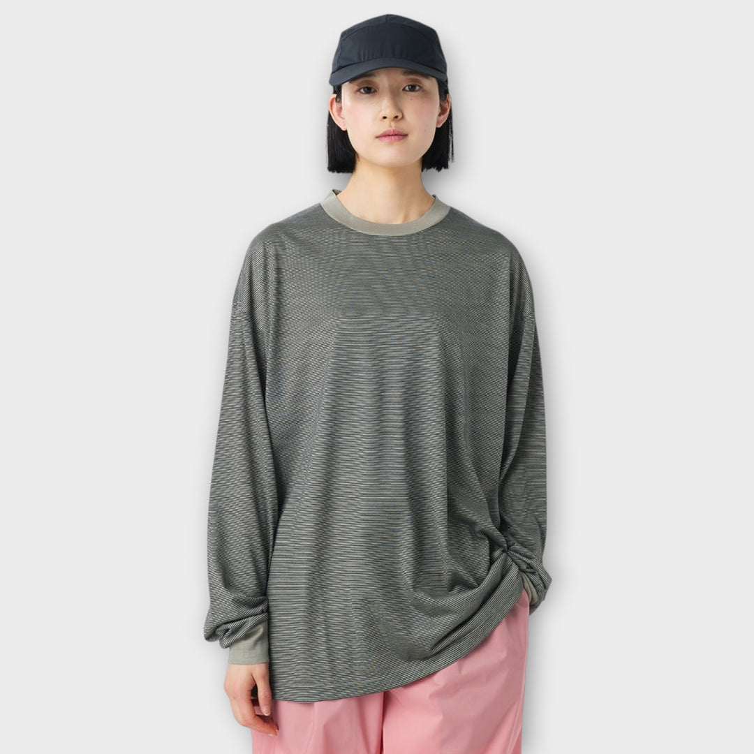 Snow Peak Summer Wool Stripe Langærmet T-Shirt I Grey