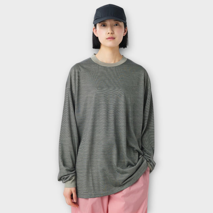 Snow Peak Summer Wool Stripe Langærmet T-Shirt I Grey