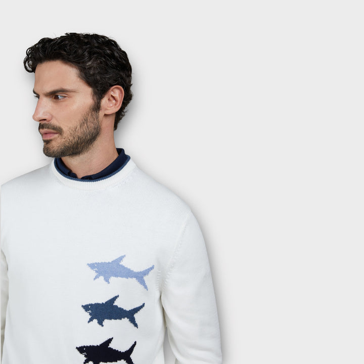 Paul & Shark Cotton Round-neck Sweatshirt I Creme hvid