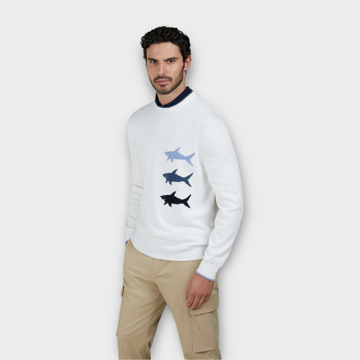 Paul & Shark Cotton Round-neck Sweatshirt I Creme hvid