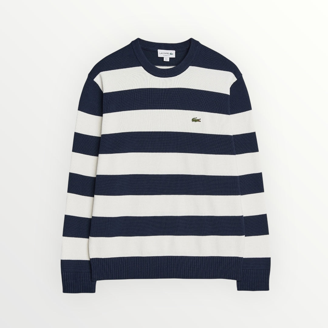 Lacoste Stripe Knit In White/Blue