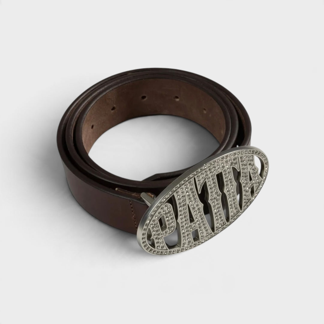 Patta Rhinestone Round Logo Belt I Brown