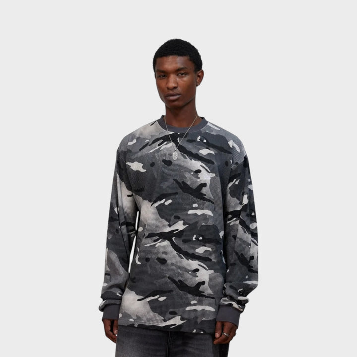 Patta Ghost Spray Camo Waffle Longsleeve I Jet Black