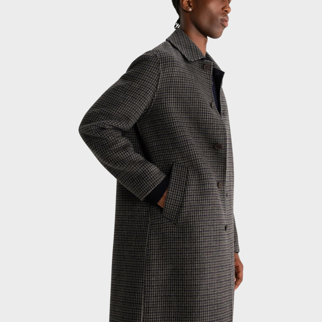 Wax London Stan Double Face Check Coat I Navy/Brown