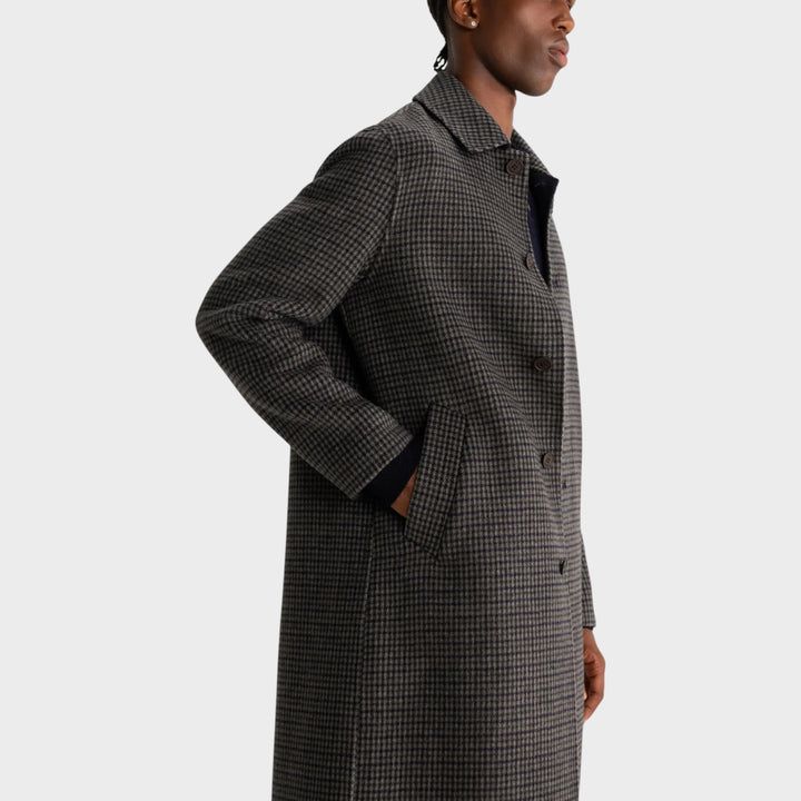 Wax London Stan Double Face Check Coat I Navy/Brown
