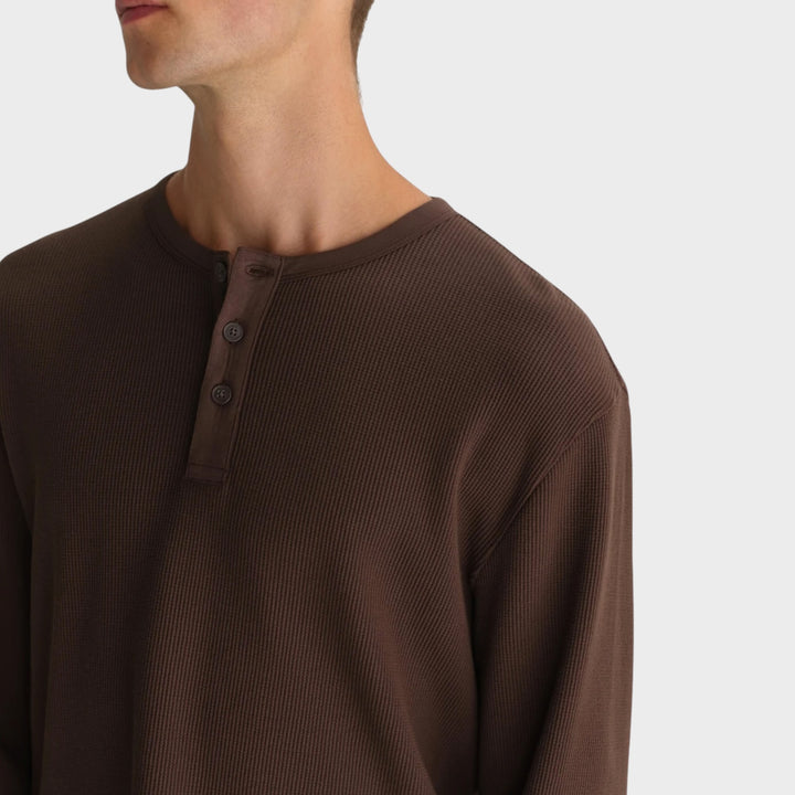 Wax London Cable Henley Waffle L/S I Dark Brown