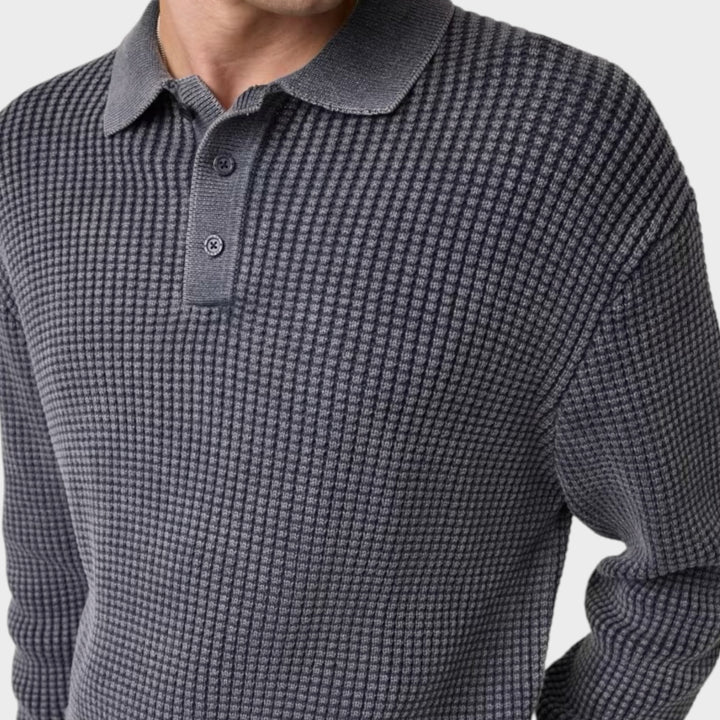 GUESS JEANS Waffle Polo I Grå/Blå