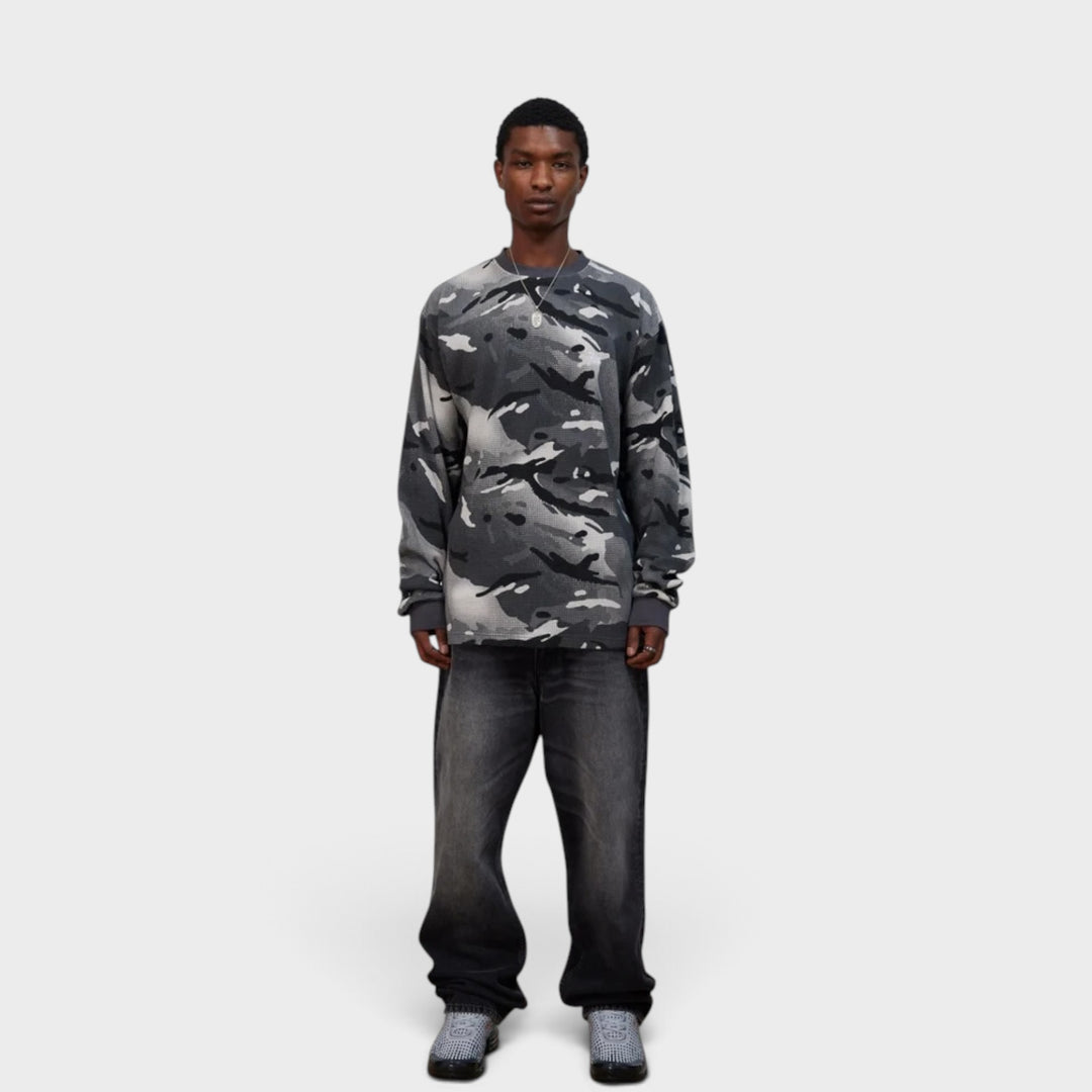 Patta Ghost Spray Camo Waffle Longsleeve I Jet Black