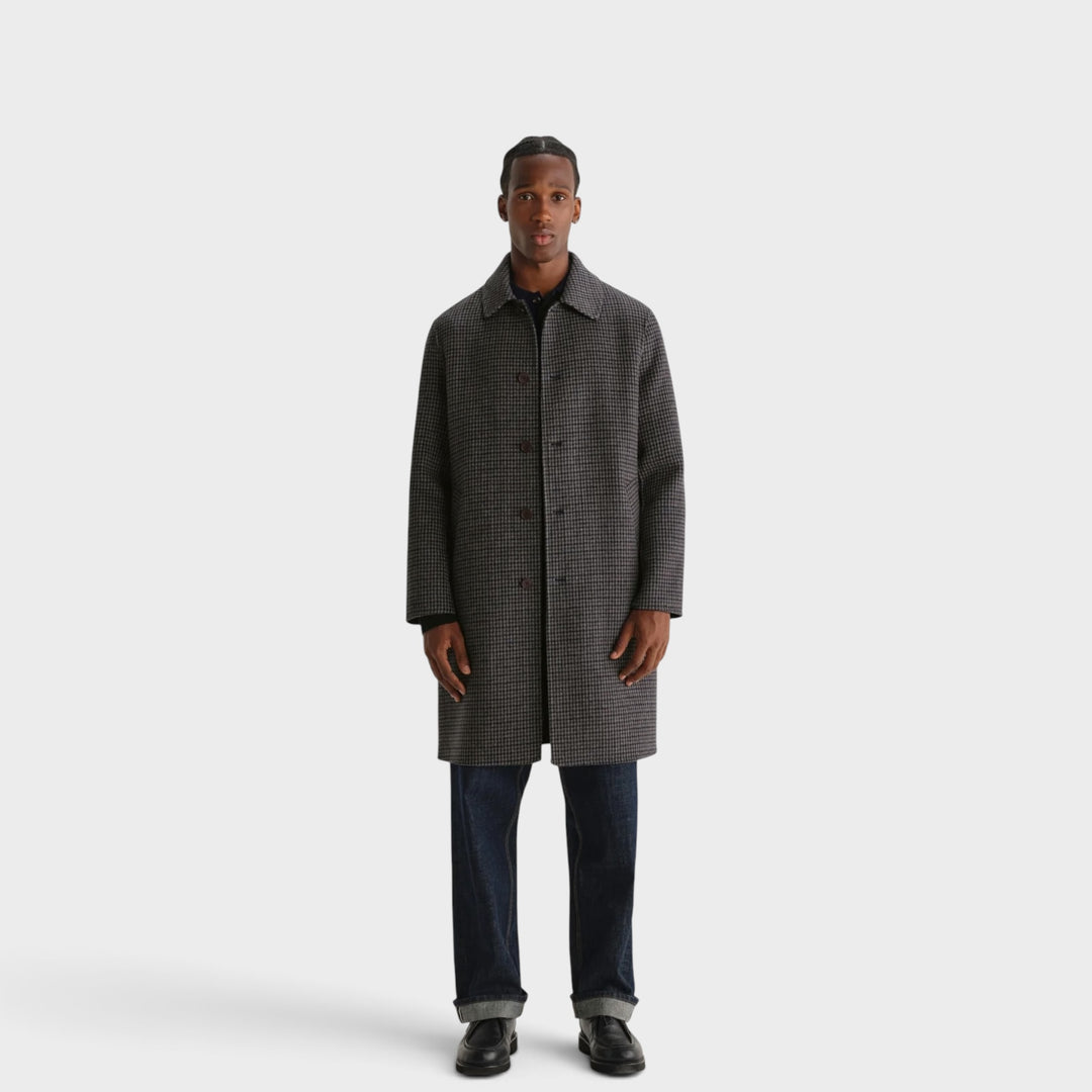 Wax London Stan Double Face Check Coat I Navy/Brown
