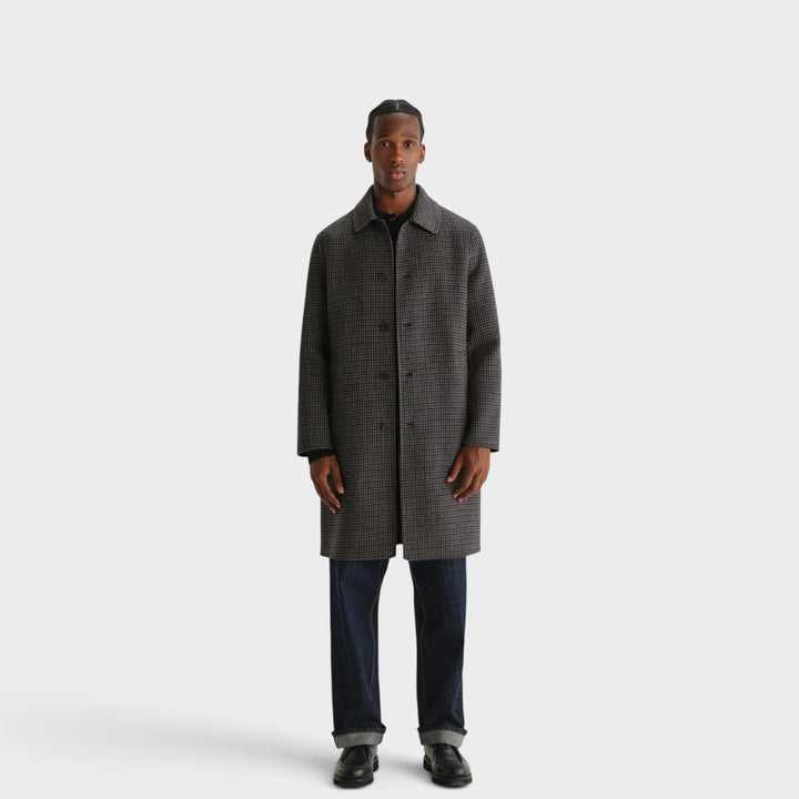 Wax London Stan Double Face Check Coat I Navy/Brown