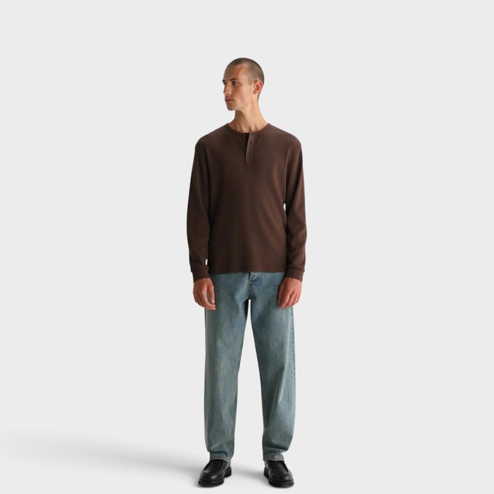 Wax London Cable Henley Waffle L/S I Dark Brown