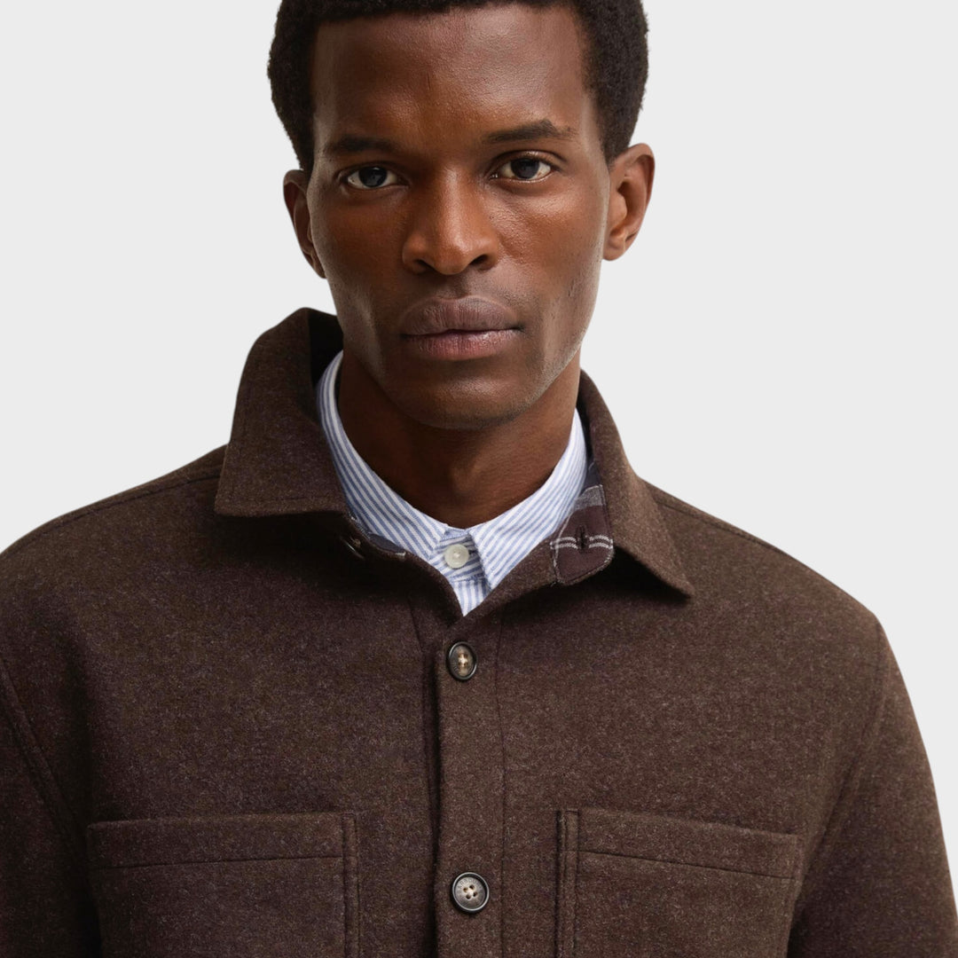 Barbour Marltown Tailored Wool Blend Overshirt I Dark Oak