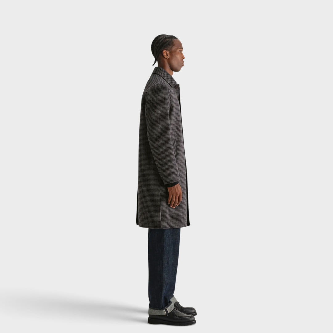 Wax London Stan Double Face Check Coat I Navy/Brown