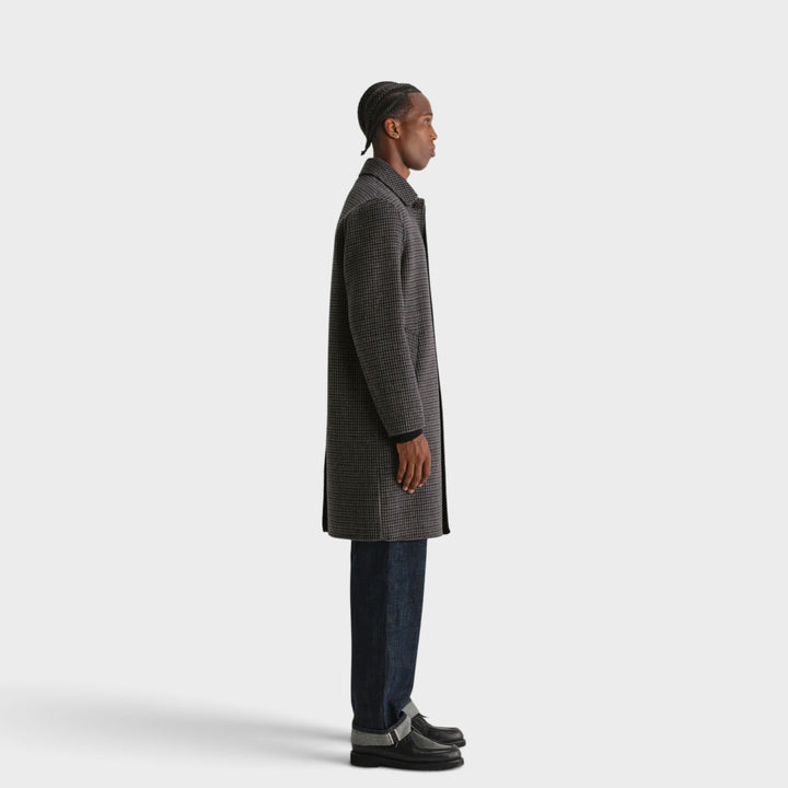 Wax London Stan Double Face Check Coat I Navy/Brown