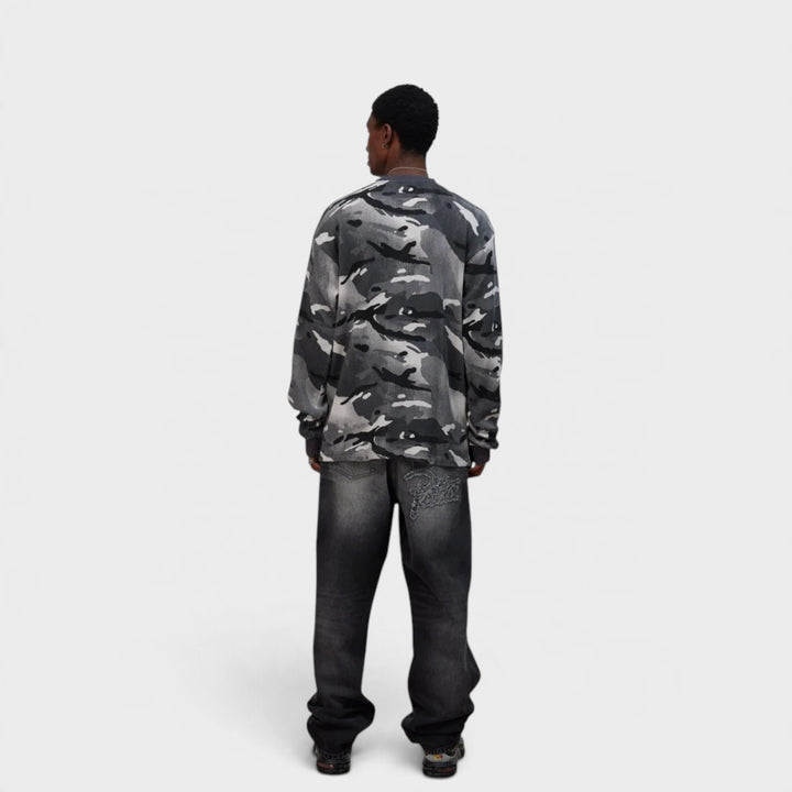 Patta Ghost Spray Camo Waffle Longsleeve I Jet Black