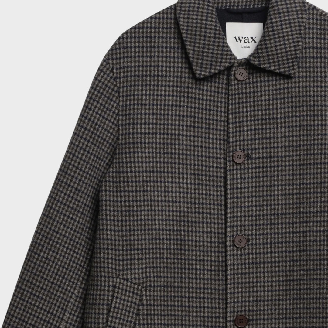 Wax London Stan Double Face Check Coat I Navy/Brown
