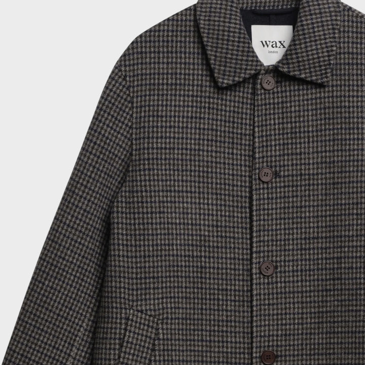 Wax London Stan Double Face Check Coat I Navy/Brown