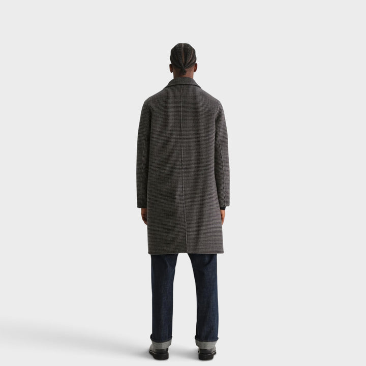 Wax London Stan Double Face Check Coat I Navy/Brown