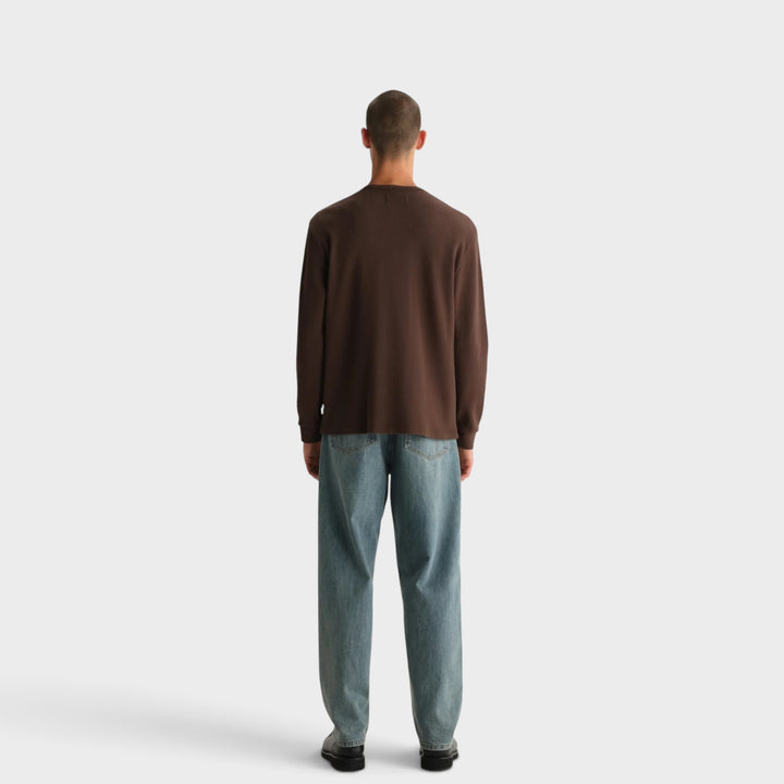 Wax London Cable Henley Waffle L/S I Dark Brown
