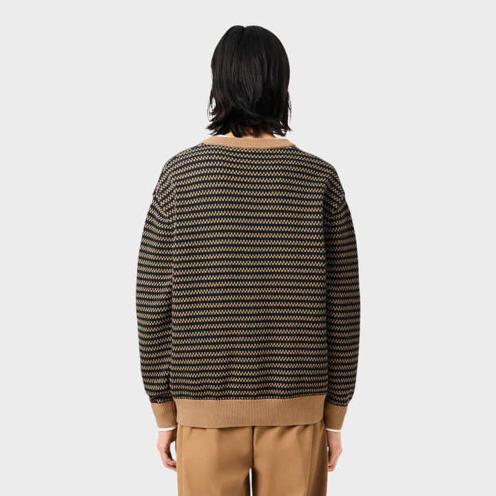 Lacoste Relaxed Fit Striped Cotton Cardigan I Marron