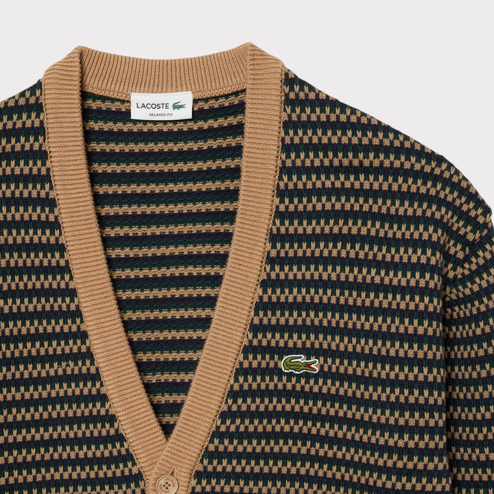 Lacoste Relaxed Fit Striped Cotton Cardigan I Marron