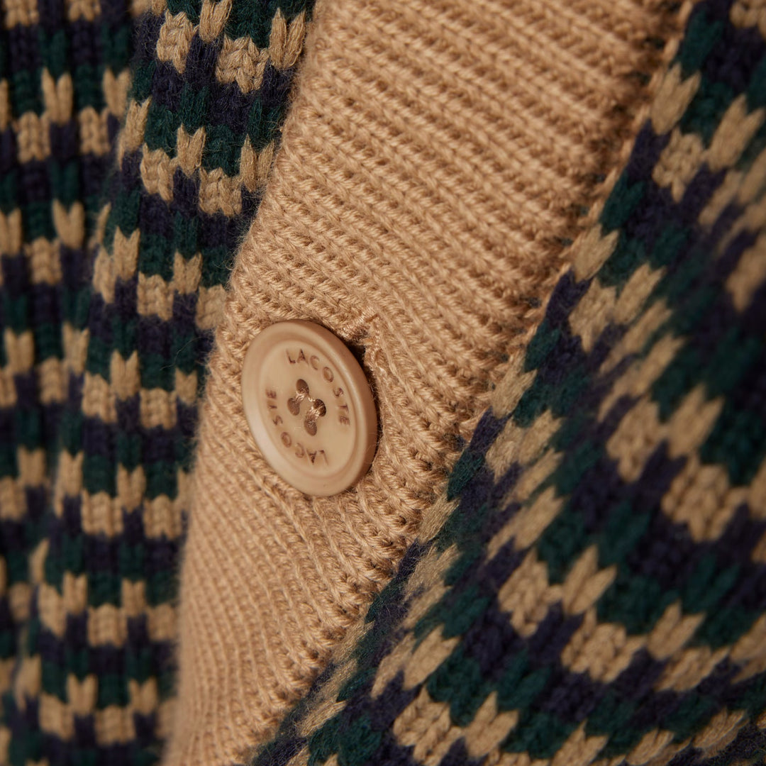 Lacoste Relaxed Fit Striped Cotton Cardigan I Marron