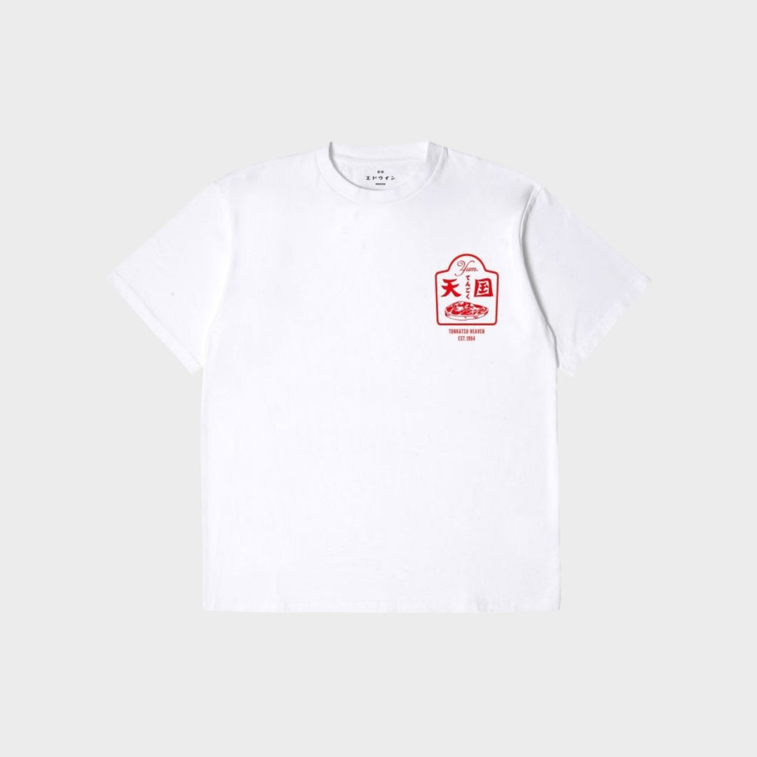 EDWIN Tonkatsu T-shirt grafisk print bryst og ryg streetwearle fix japansk design basic simpel