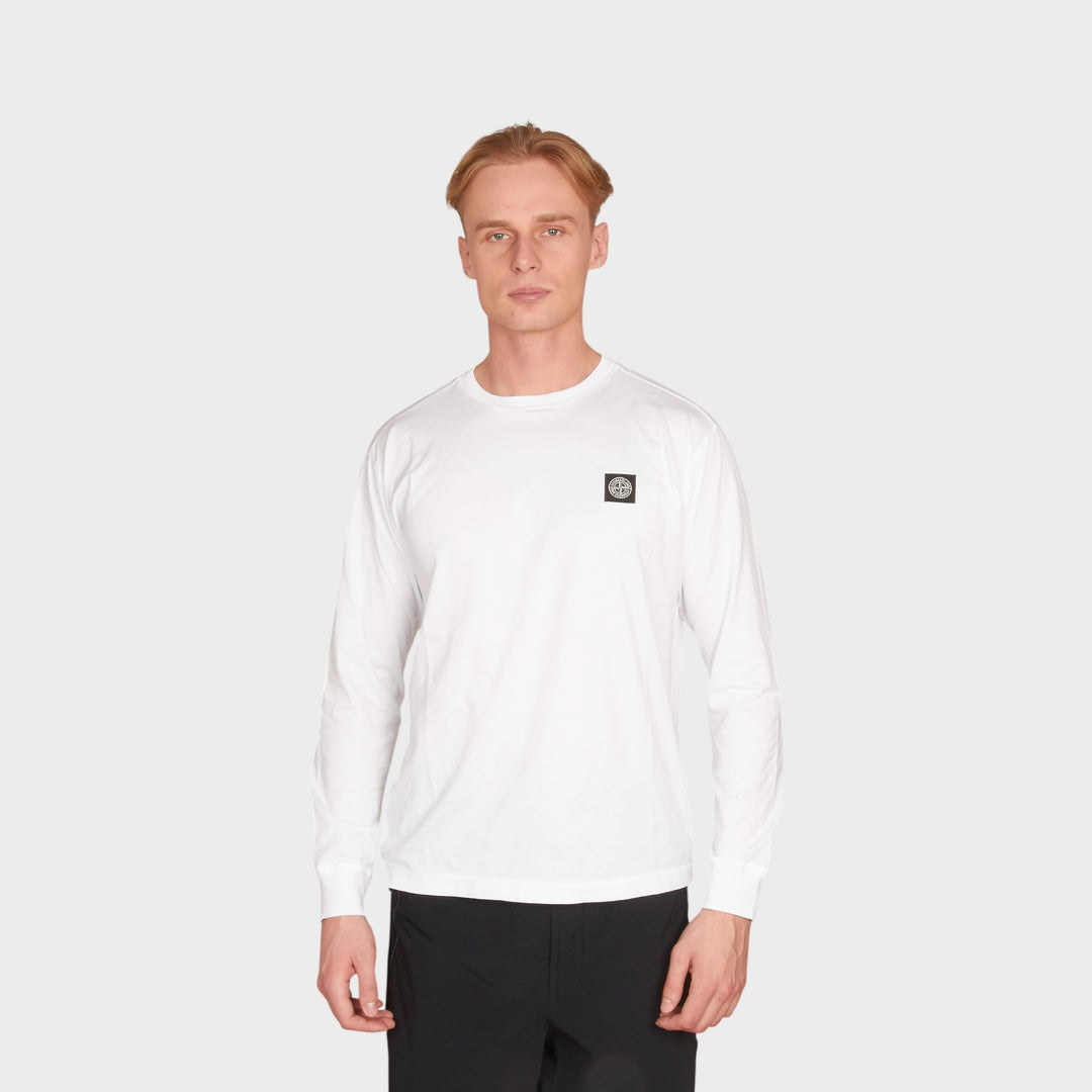 Stone Island Compass Patch Jersey Langærmet I Hvid