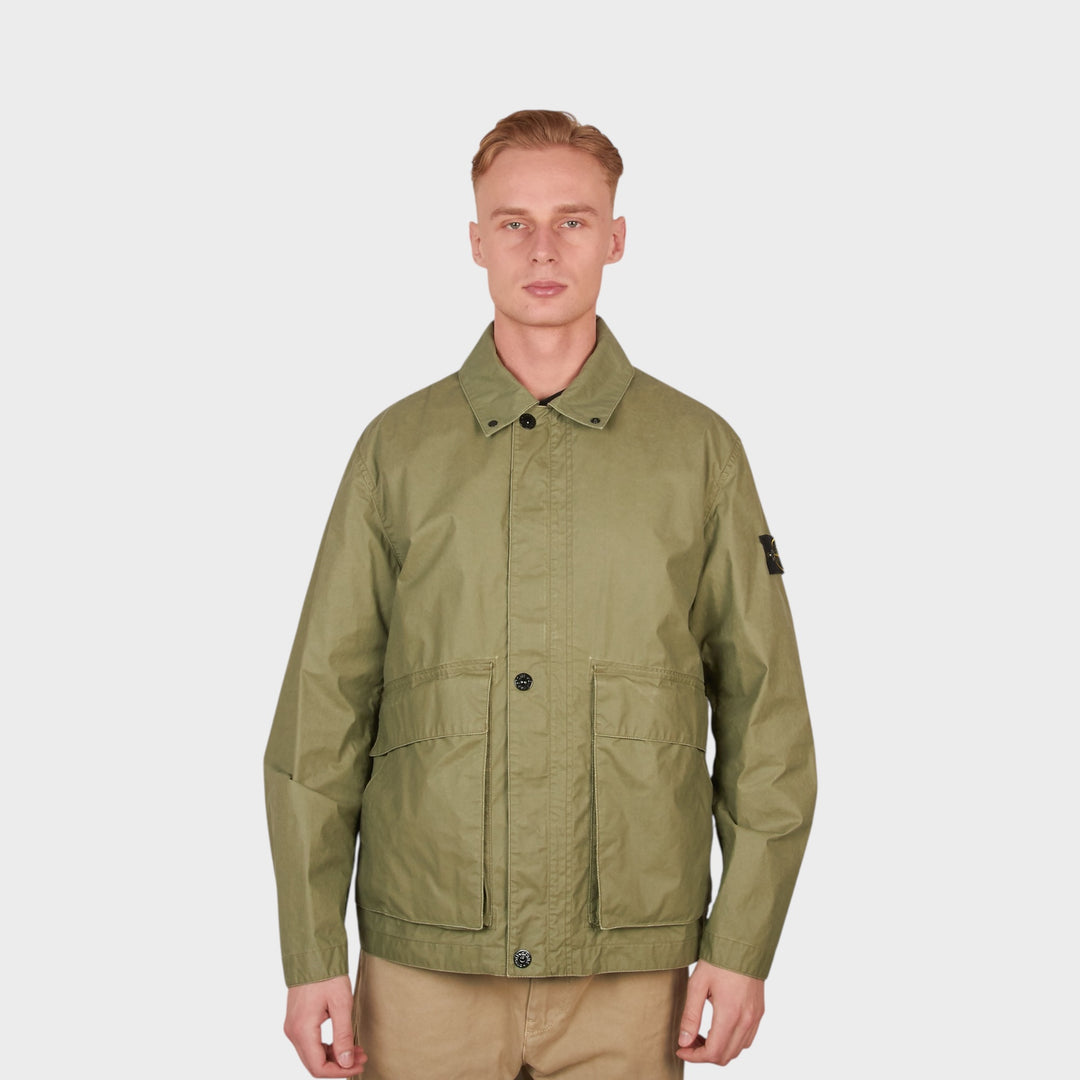 Stone Island Pigmented Wax Coach Jacket I Grøn