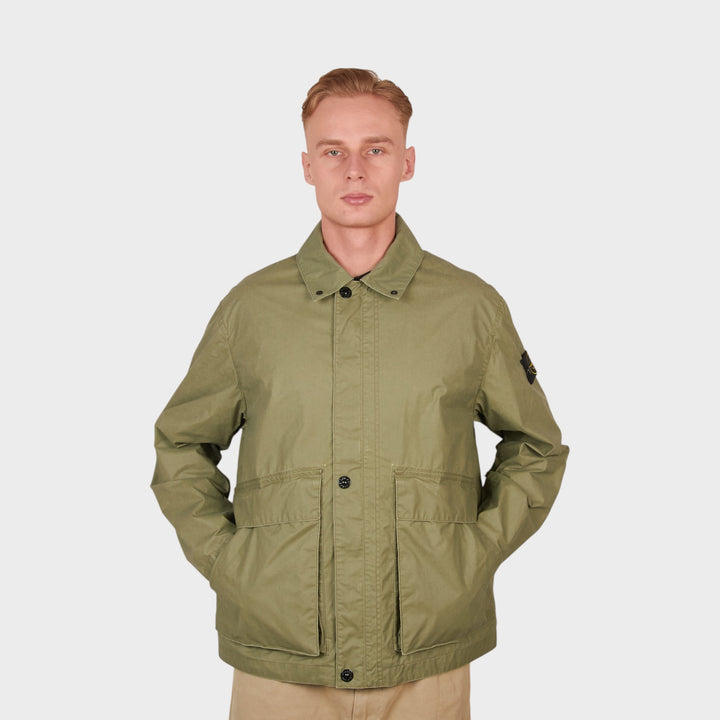 Stone Island Pigmented Wax Coach Jacket I Grøn