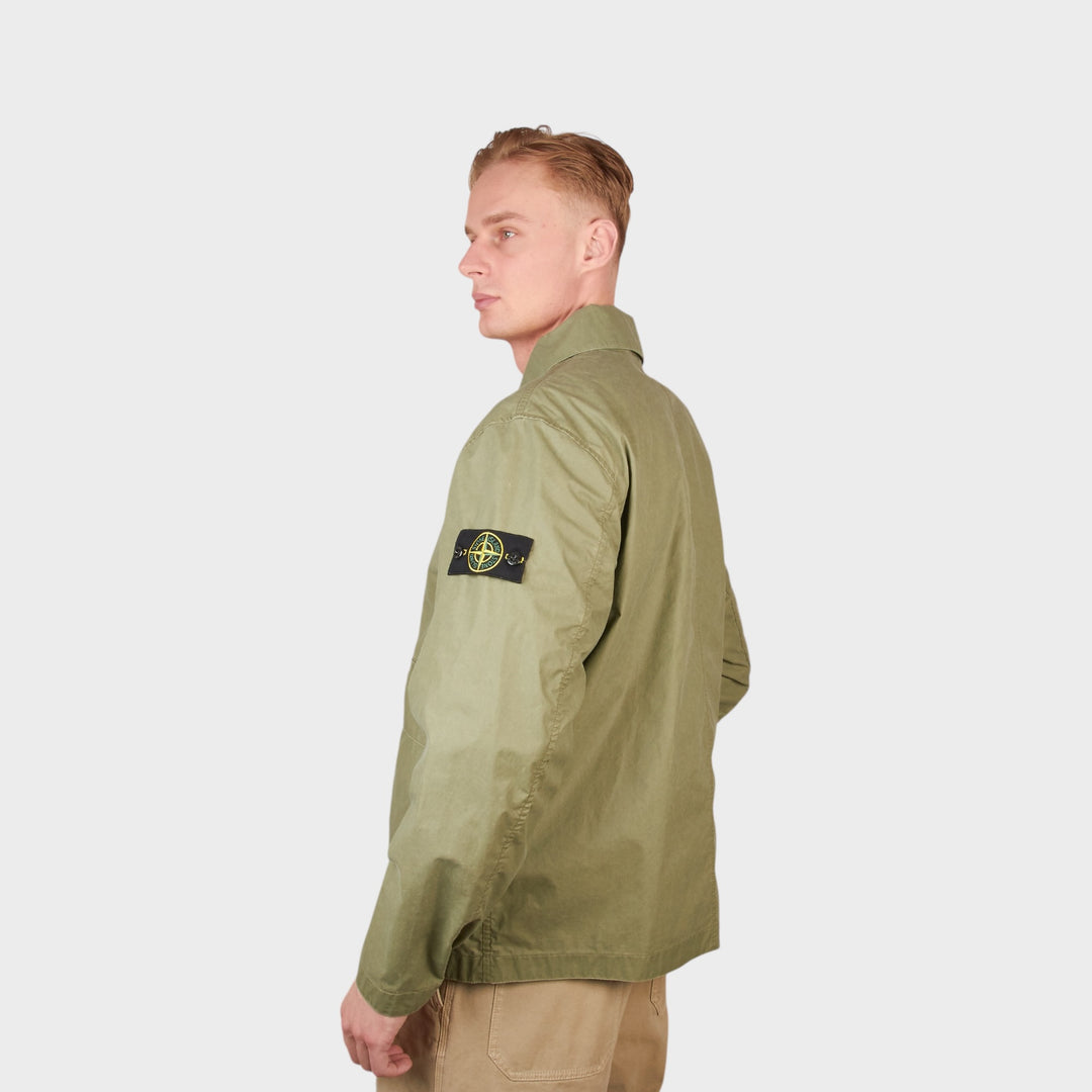 Stone Island Pigmented Wax Coach Jacket I Grøn