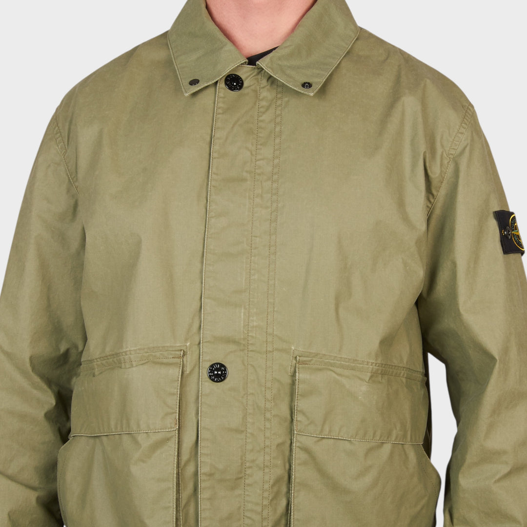 Stone Island Pigmented Wax Coach Jacket I Grøn
