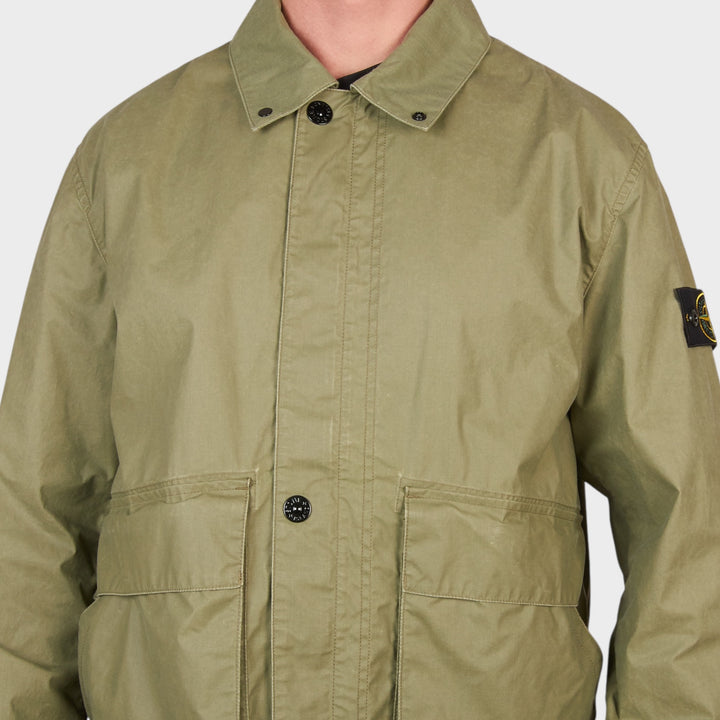 Stone Island Pigmented Wax Coach Jacket I Grøn