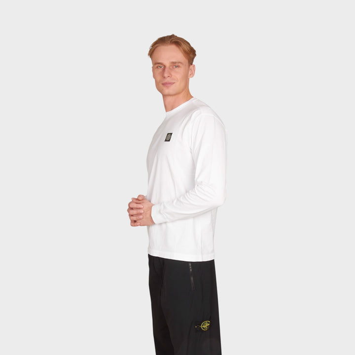Stone Island Compass Patch Jersey Langærmet I Hvid