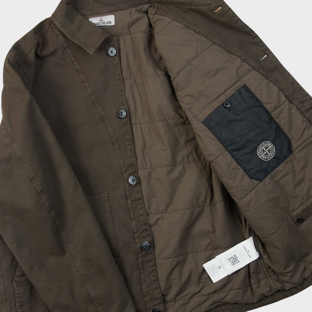 Stone Island Cotton Panama "OLD" Effect  Padded Coach Jakke I Coal Grey