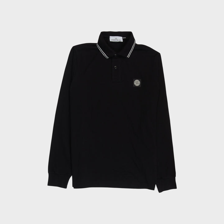 Stone Island Compass Patch Slim-Fit Longsleeve Polo I Sort