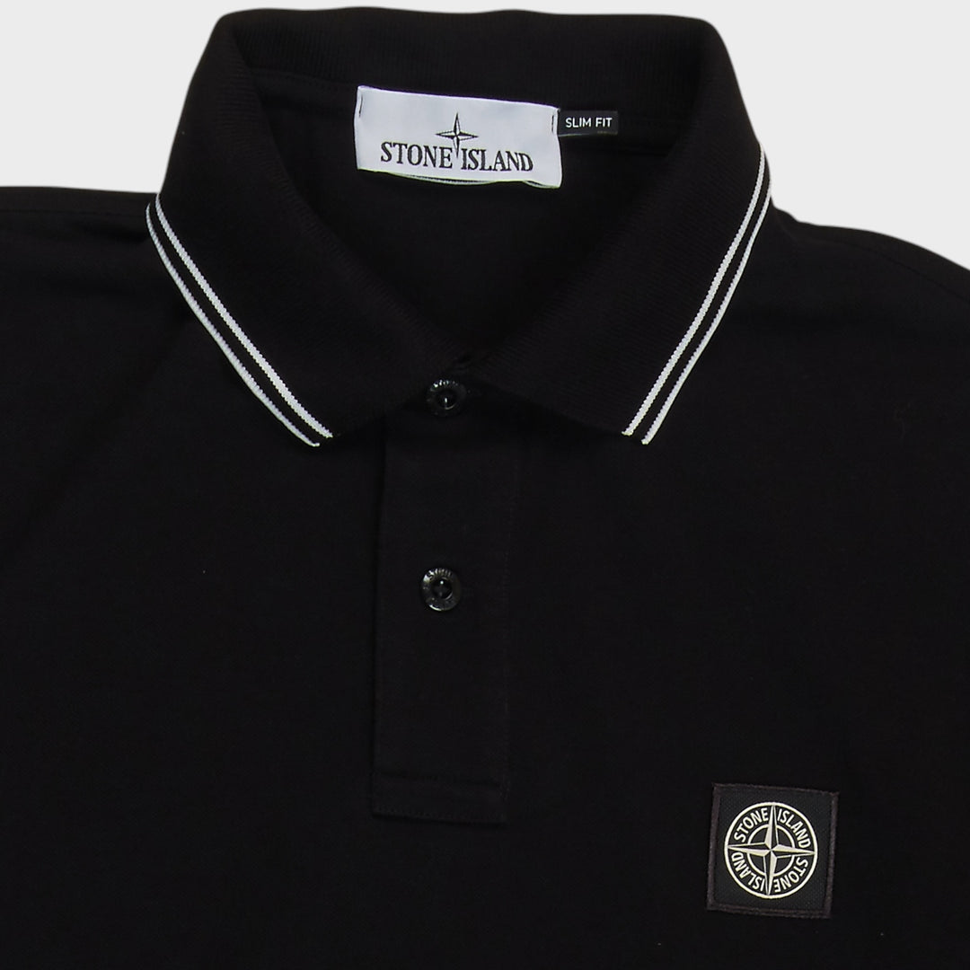 Stone Island Compass Patch Slim-Fit Longsleeve Polo I Sort