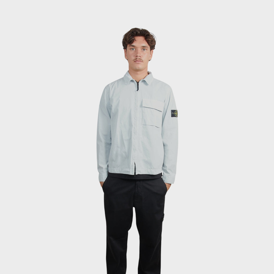 Stone Island Brushed Organic Cotton Canvas Overshirt In Sky Blue