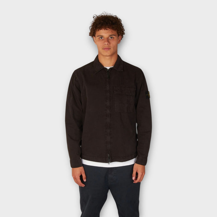 Stone Island Brushed Organic Cotton Canvas Overshirt I Black