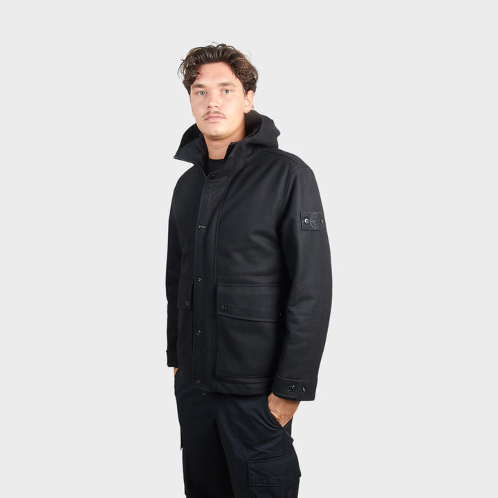 Stone Island Wool Nylon Flannel Ghost Jacket I Sort